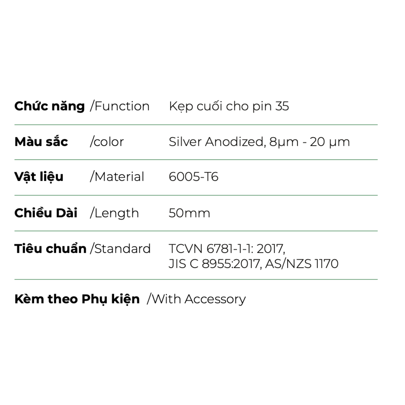 Kẹp cuối cho pin 35 VP.EC-35 (50) - Ảnh 3