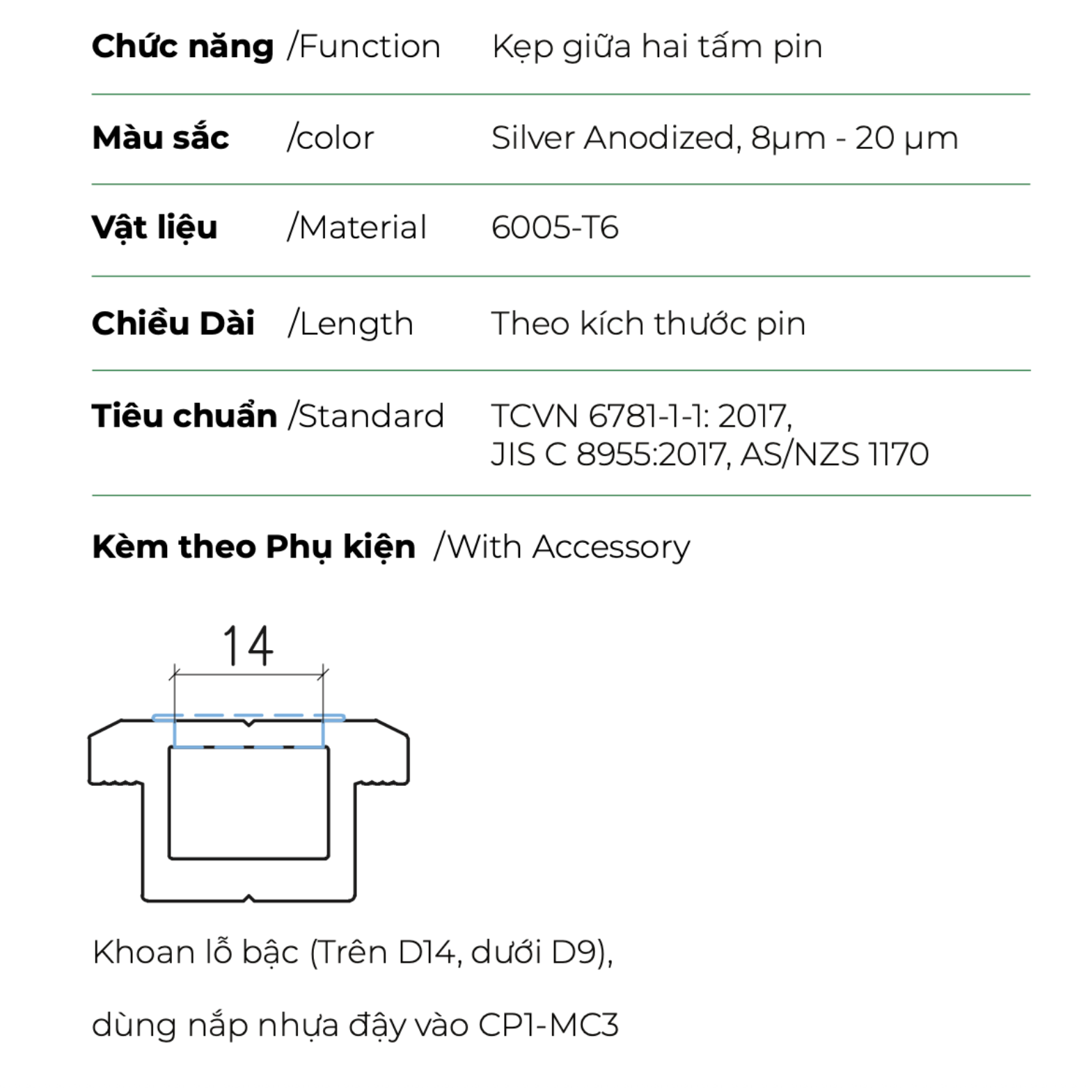 Kẹp giữa hai tấm pin VP.CP1-MC3 - Ảnh 3
